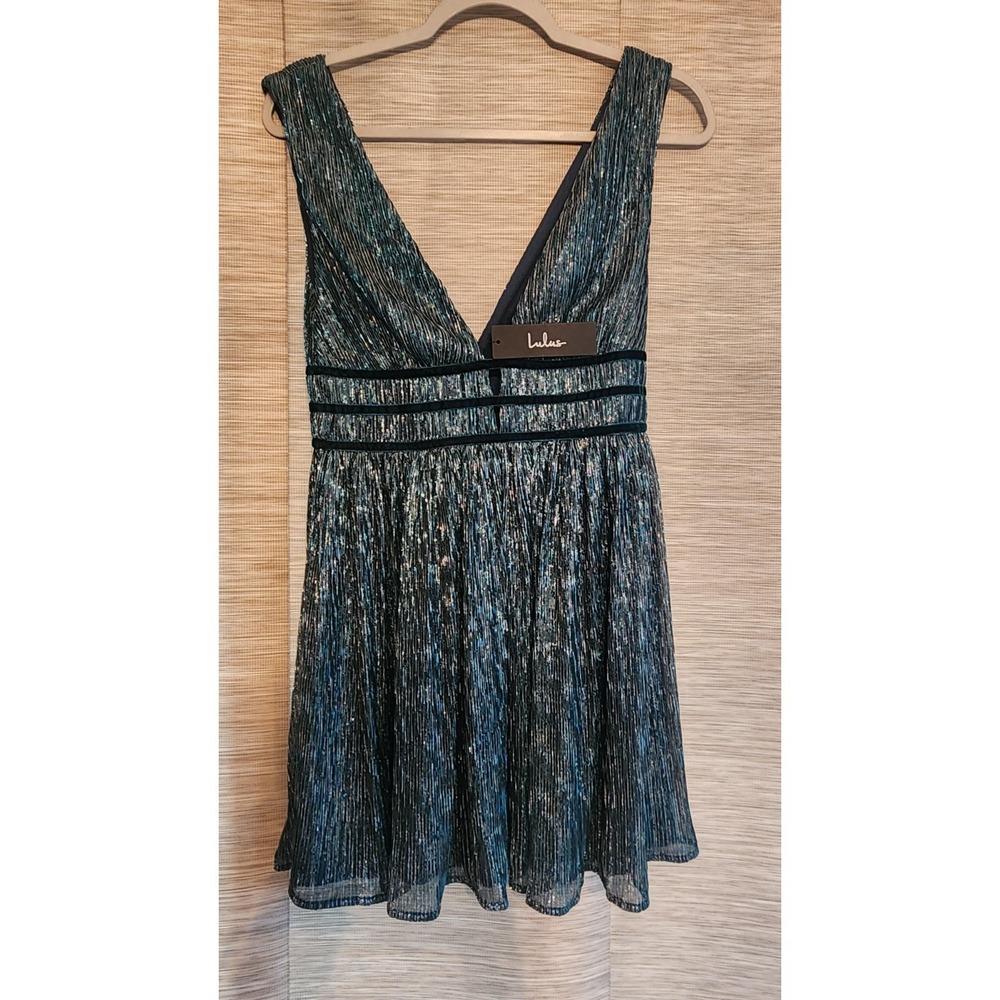 Lulus Smokeshow Teal Metallic Mini Dress‎ Size XS - Picture 10 of 12